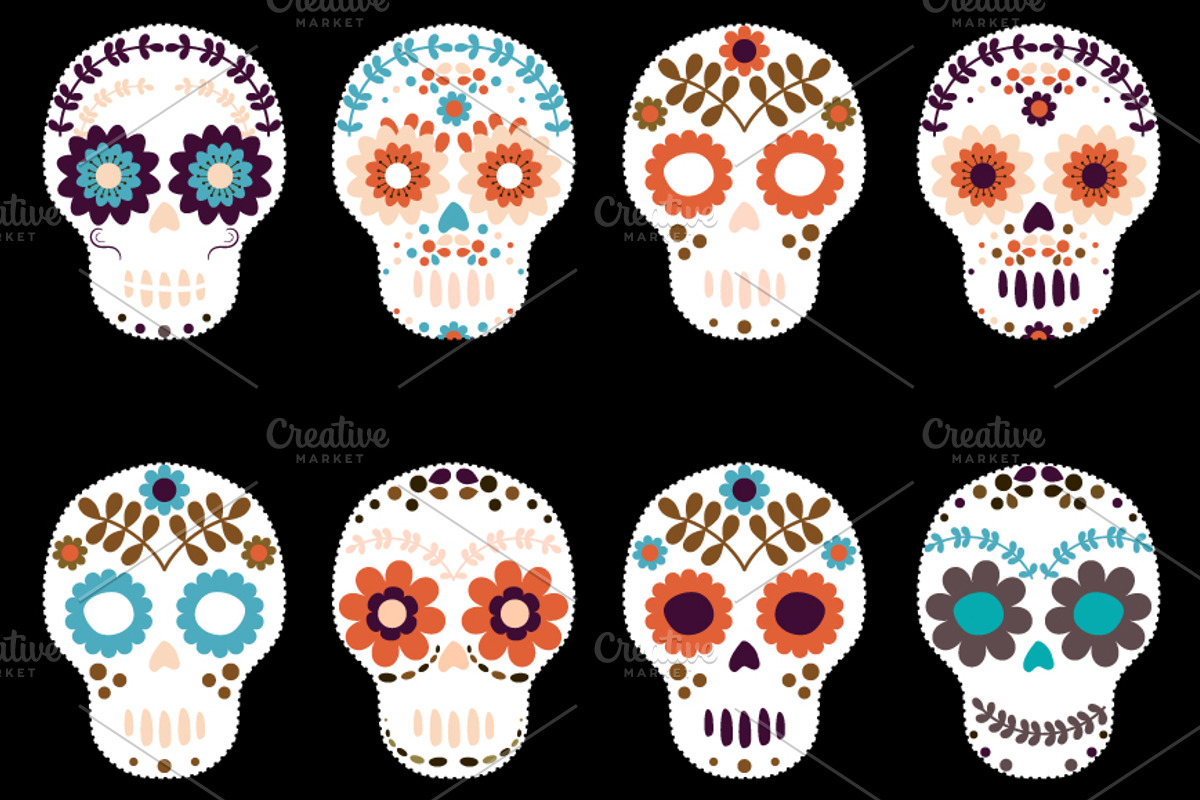 Sugar skulls, Flower skull set, an Illustration by Pravokrugulnik (Photo 2 of 2)