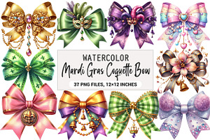 Mardi Gras Coquette Bow Clipart, an Illustration by DreamArtGraphic