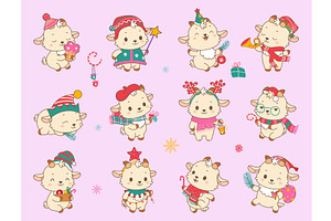 Christmas goats. Winter goat in hat, an Animal Illustration by Stock-Smart-Start
