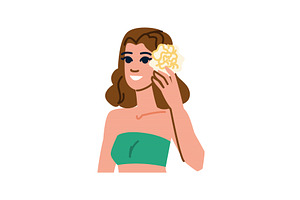 Smiling woman holding white flower, an Object Illustration by pikepicture