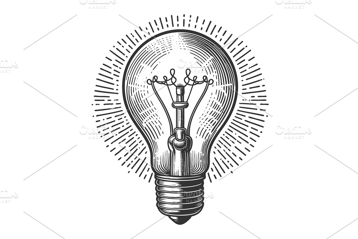Engraved Light Bulb lamp sketch, an Object Illustration by AlexArt