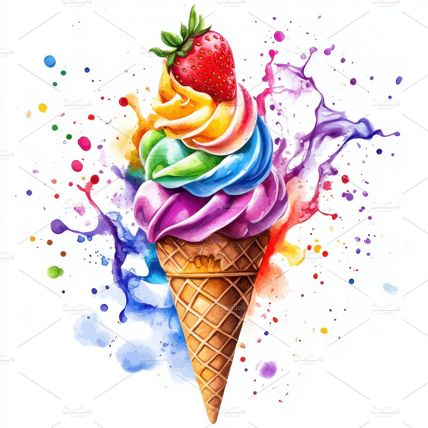 Ice cream cone with Strawberry and r, a Food & Drink Photo by Pixeness Studio