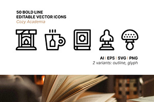 50 Cozy Academia Icons, an Outline Icon by Side Project