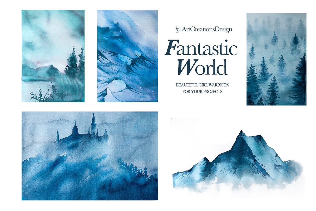 Watercolor Fantastic World Clipart, a Person Illustration by ArtCreationsDesign (Photo 12 of 23)