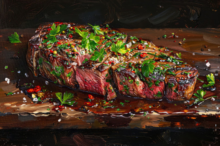 Juicy steak grilled to perfection, t, a Photo by Tanuart