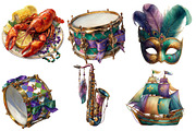 Watercolor Mardi Gras Clipart Bundle, an Illustration by Designworld (Thumbnail 4 of 5)