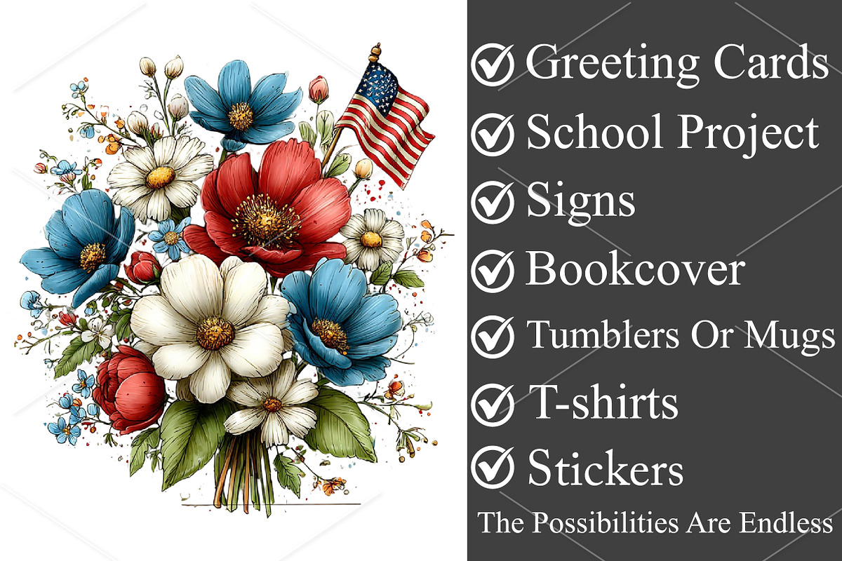 4th of July Patriotic Bouquet, a Seasonal Illustration by Canvas Craft (Photo 3 of 7)