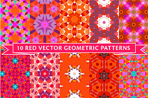 Ten red vector geometric patterns