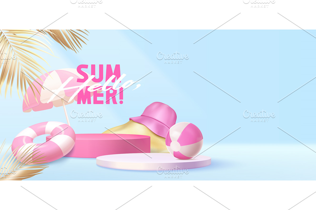 Hello summer banner with beach, a Sport Illustration by art PVP - market