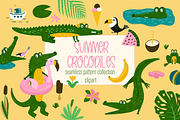 Summer Crocodile Patterns & ClipArt, an Animal Illustration by PenguinArtStudio (Thumbnail 1 of 12)