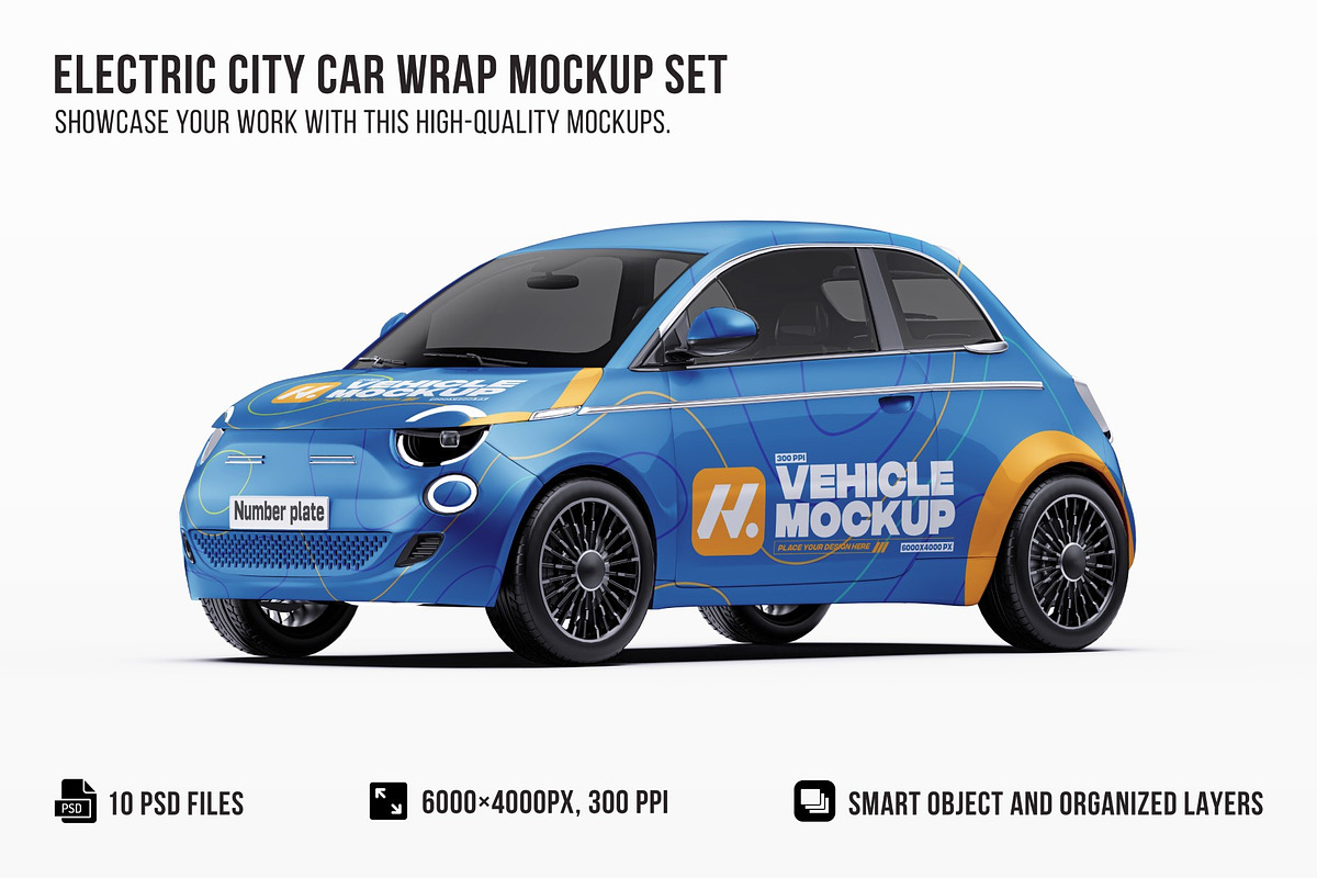 Premium Electric City Car Mockup Set, an Advertising Mockup by Halal Graphic Studio (Photo 1 of 16)
