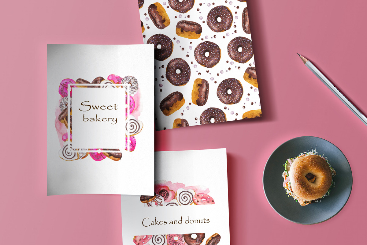Watercolor donut set, a Food Illustration by Watercolor & sketches (Photo 5 of 7)