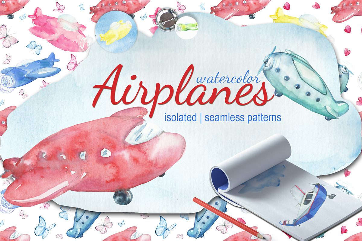 Airplanes watercolor set, a Graphic by DollyPotterson (Photo 1 of 6)