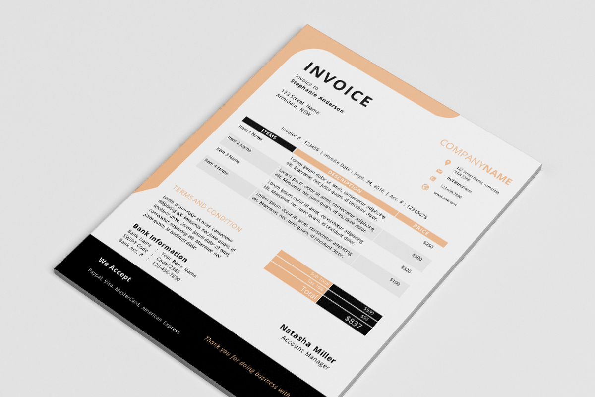Curve border invoice template (docx), a Stationery Template by Inkpower