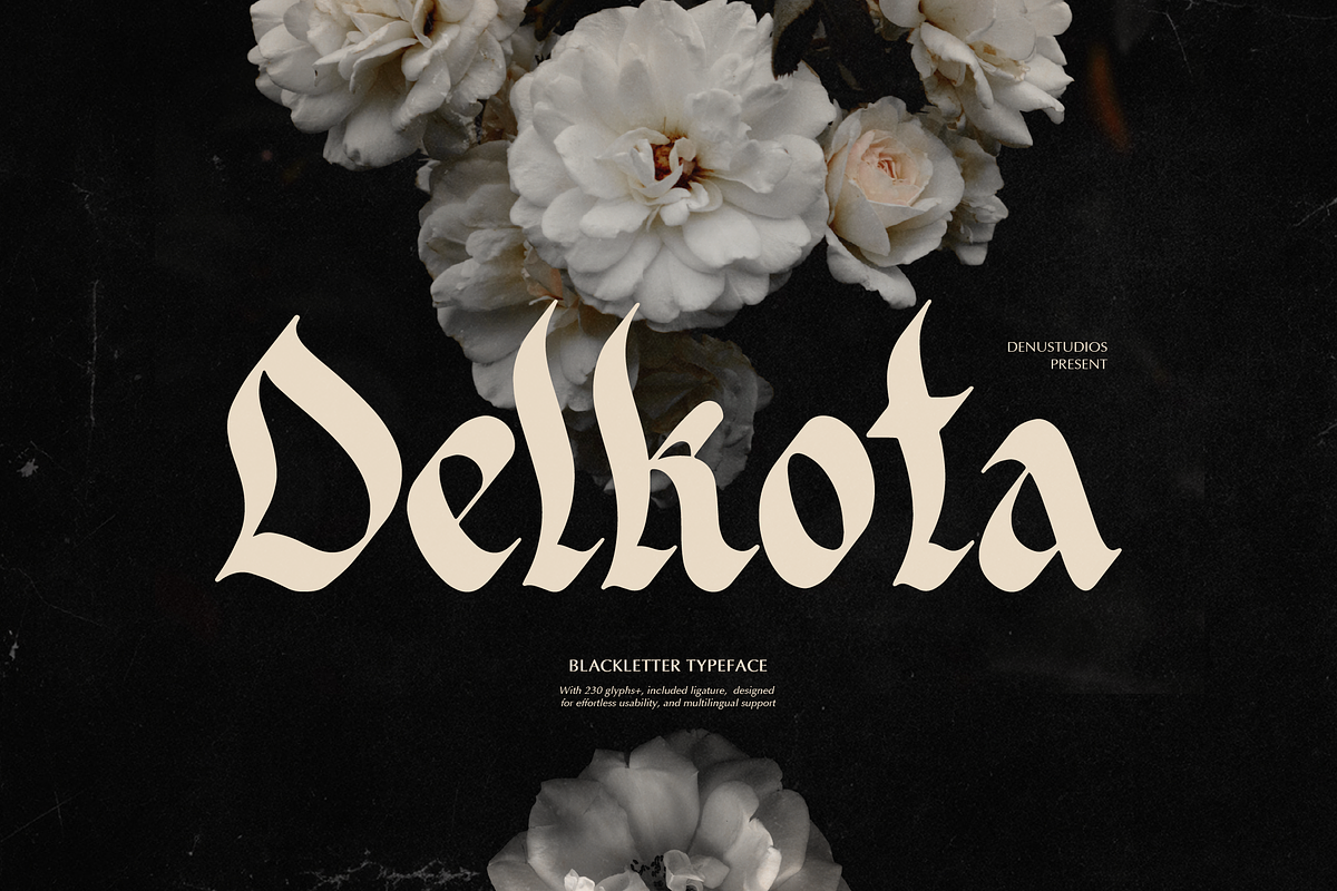 Delkota | Blackletter Typeface, a Blackletter Font by Denustudios (Photo 1 of 12)
