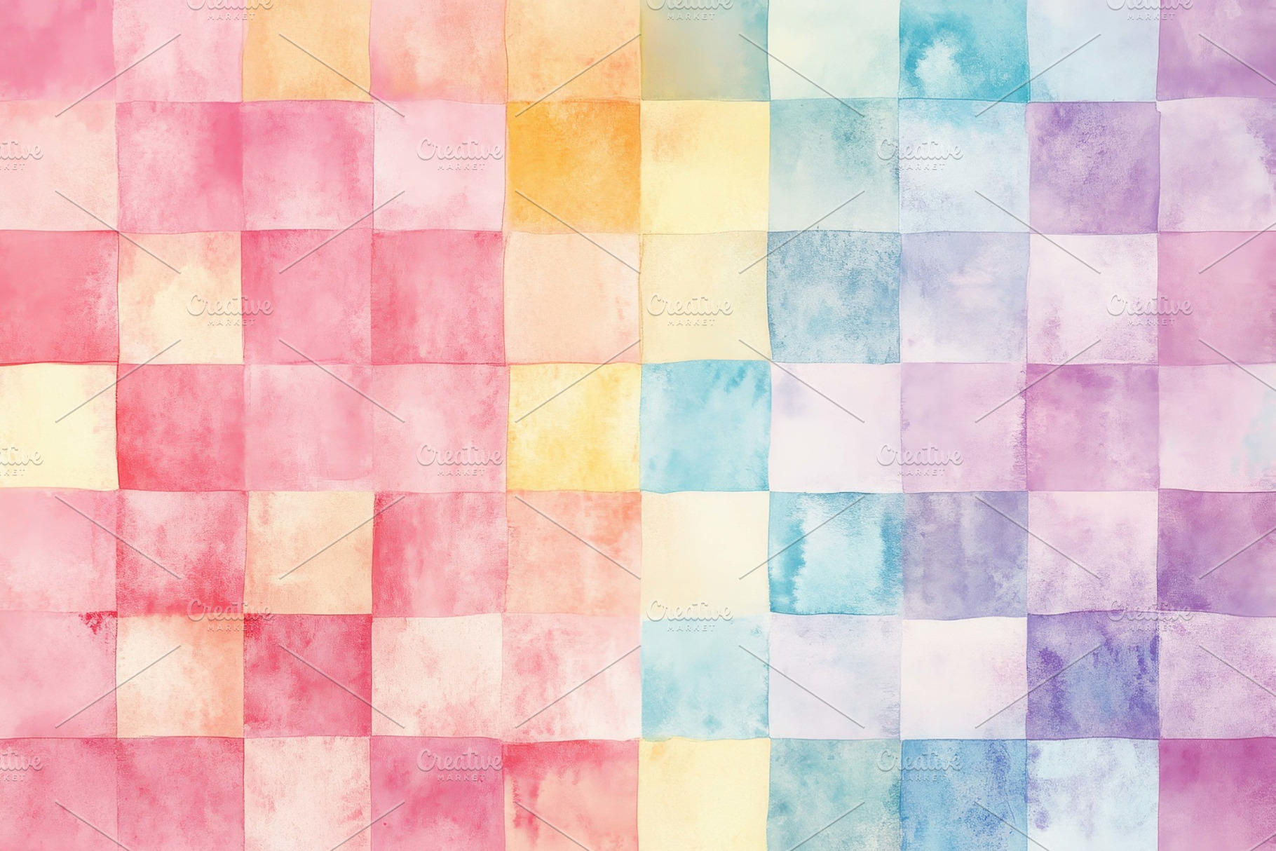Colorful watercolor squares create a, a Photo by Tanuart