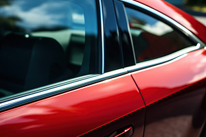 Closeup photo of a new red modern car, a Transportation Photo by AlyaAnd