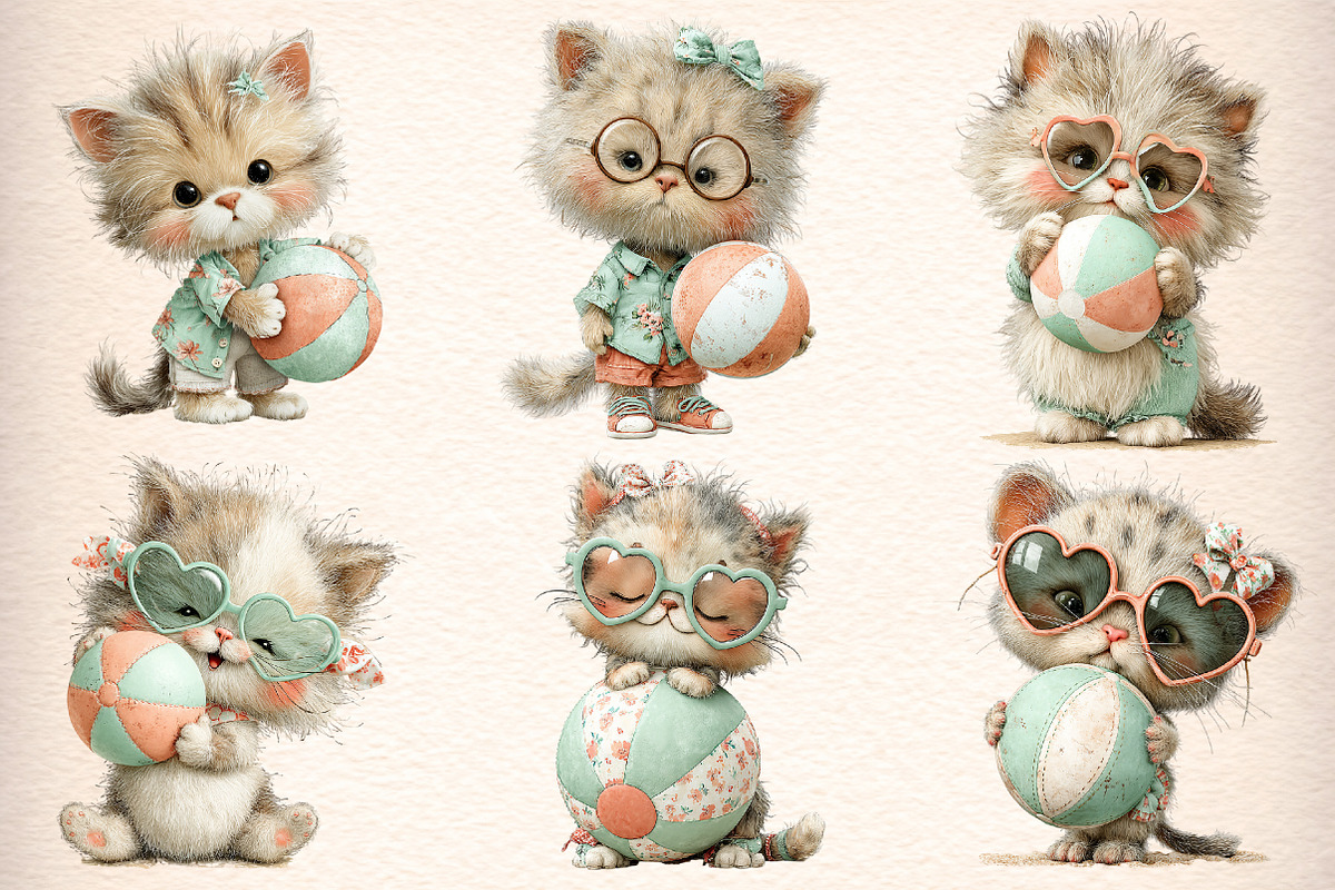 Whimsical Summer Cat Clipart, an Illustration by Digital Artistic99 (Photo 3 of 11)