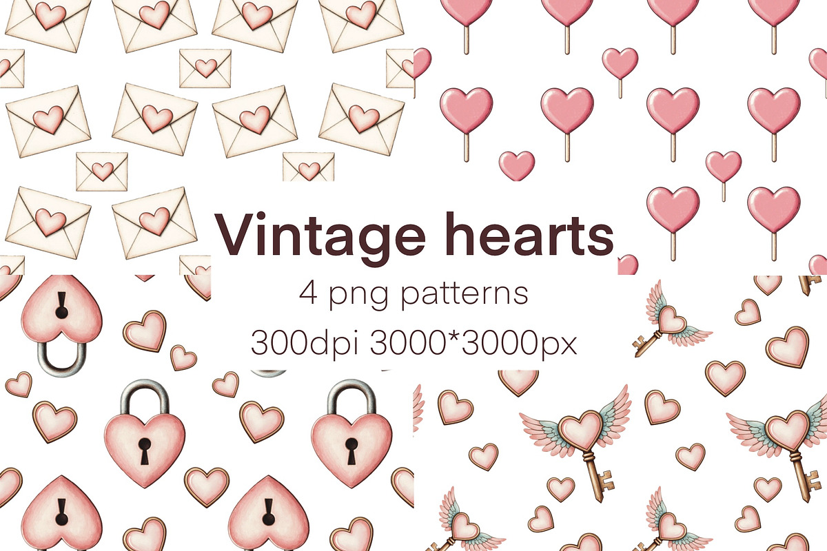 Vintage hearts patterns, a Decorative Illustration by Volha (Photo 1 of 5)
