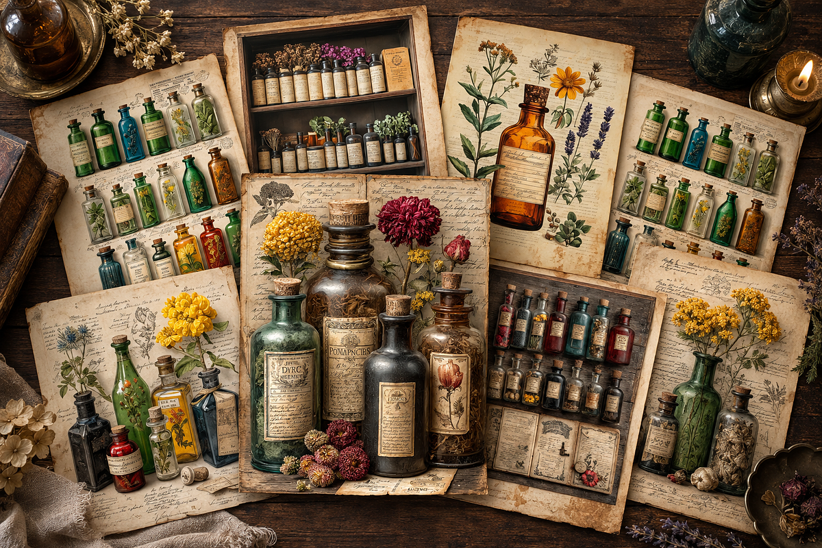Antique Botanical Medicine Cabinet, a Background Graphic by Printable Treasure (Photo 3 of 3)