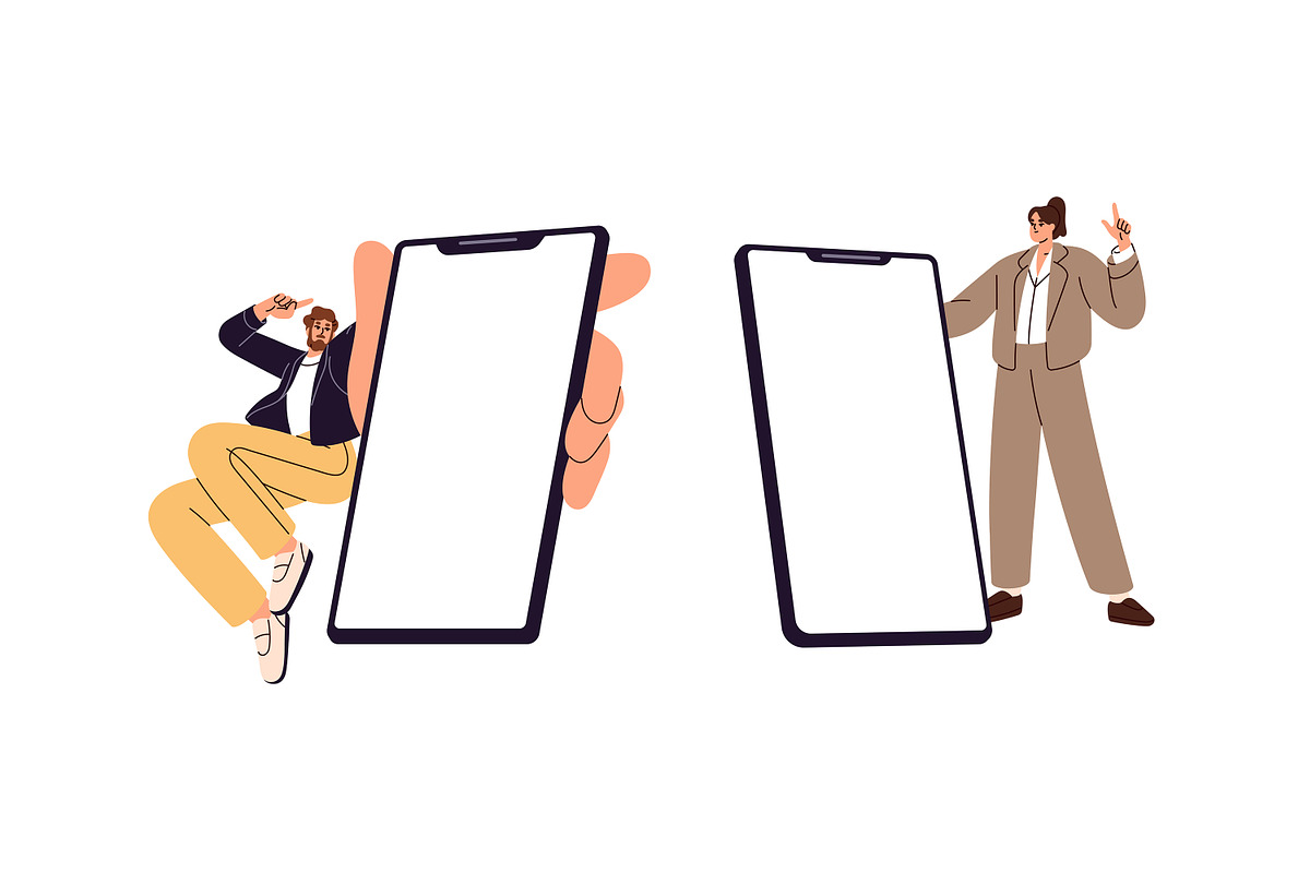 Tiny people show big smartphones set, a Person Illustration by PaperTrident (Photo 5 of 5)