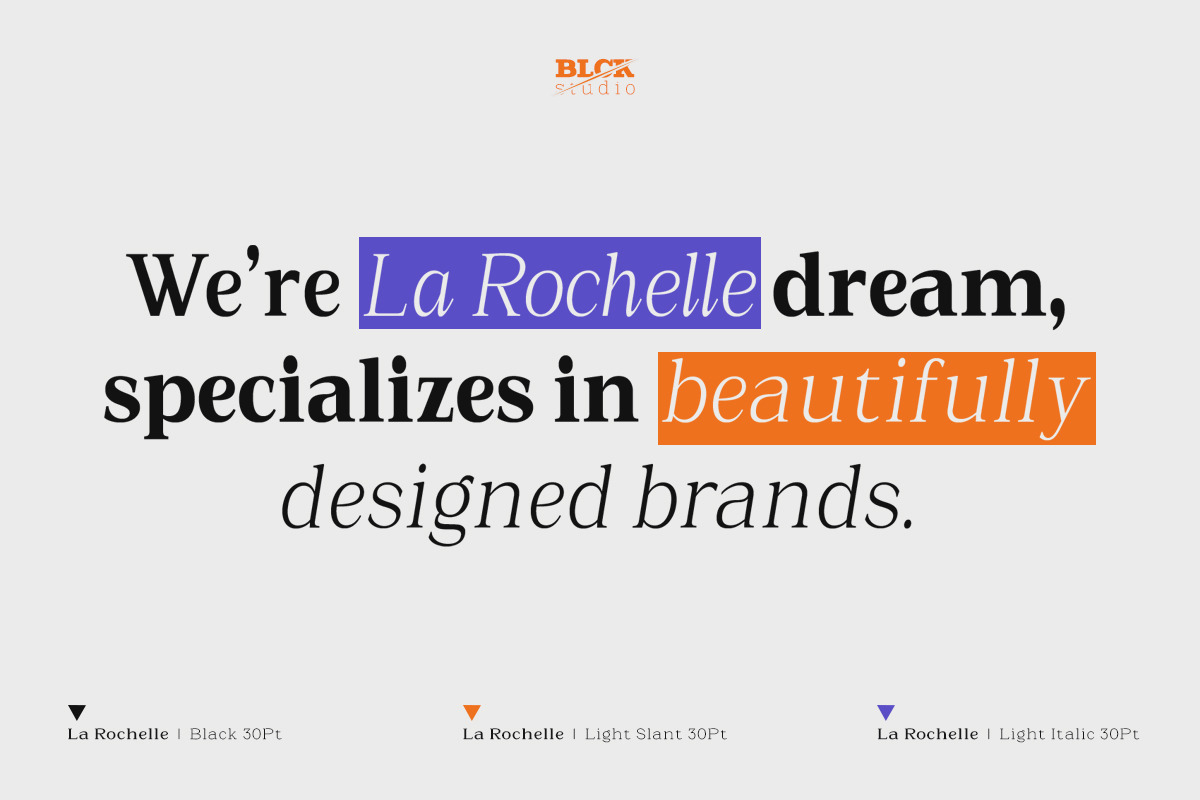 La Rochelle | Serif Family-83 Style, a Serif Font by Black Studio (Photo 3 of 15)