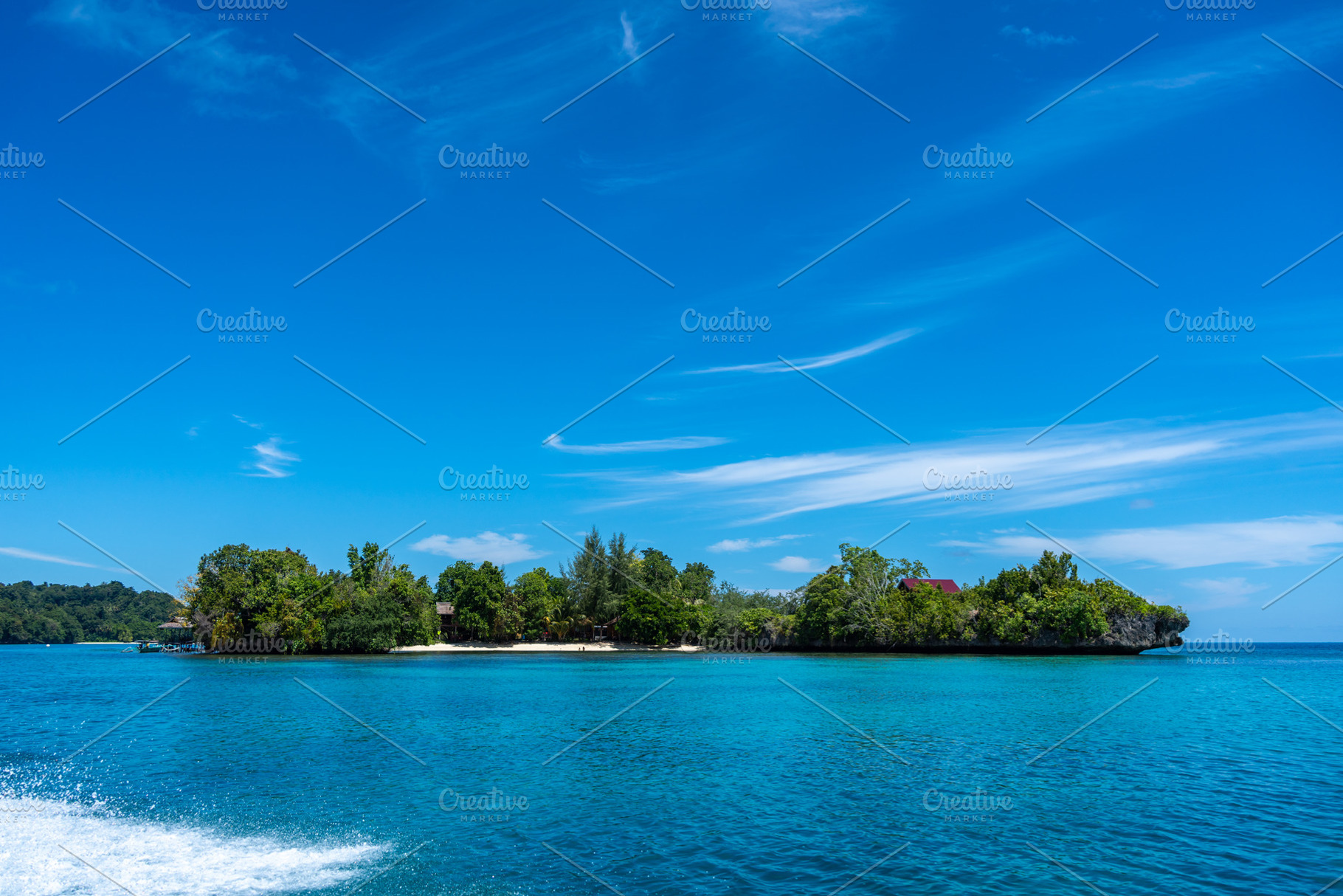 Islet surrounded by blue water, Togian Islands, Sulawesi, Indone, a Nature Photo by GoodGoods