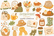 Cozy Autumn Clipart Introvert Season, a Seasonal Illustration by SugarCloudStudioArt (Thumbnail 1 of 5)