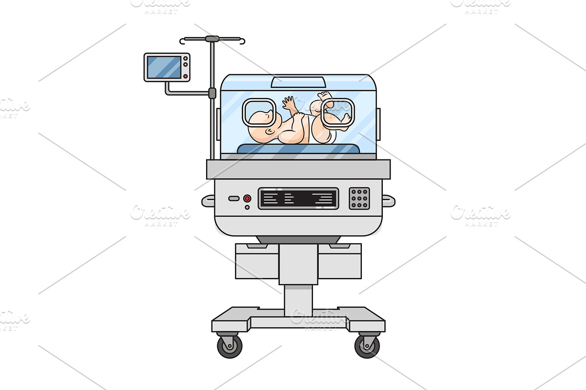Preterm birth baby at neonatal incub, a Healthcare Illustration by AlexArt