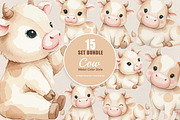 15 Bundle Watercolor Cow Kids Brown, an Animal Illustration by Morspective (Thumbnail 1 of 8)