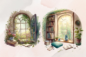 Book Lovers' Nook Watercolor Clipart