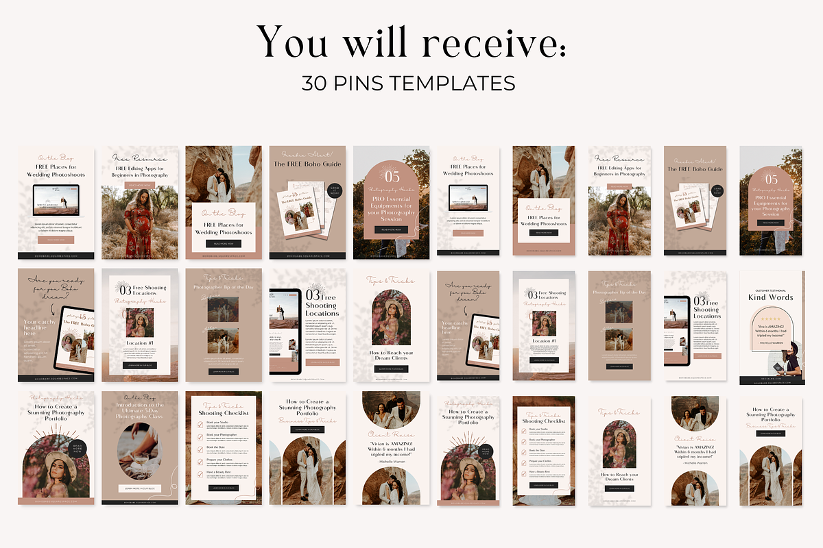 Pinterest Pin Templates Boho Canva, a Social Media Template by HerstedHertz (Photo 2 of 9)