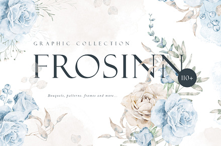 Watercolor dusty blue floral clipart