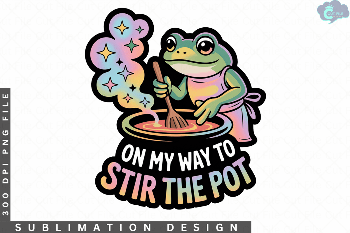 Funny Frog on My Way to Stir the Pot, a Graphic by Cut File