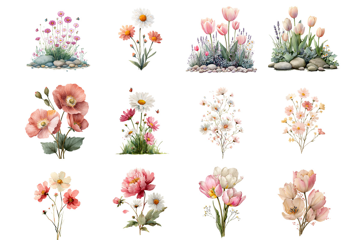 Whimsical Spring Flower Clipart, an Illustration by DreamArtGraphic (Photo 2 of 4)