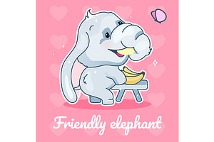Cute elephant kawaii character, a Poster Template by IMG visuals characters