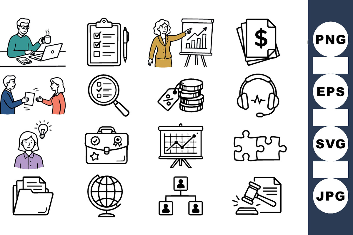 Business Office Icon Set, an Illustration by designvectx (Photo 1 of 3)