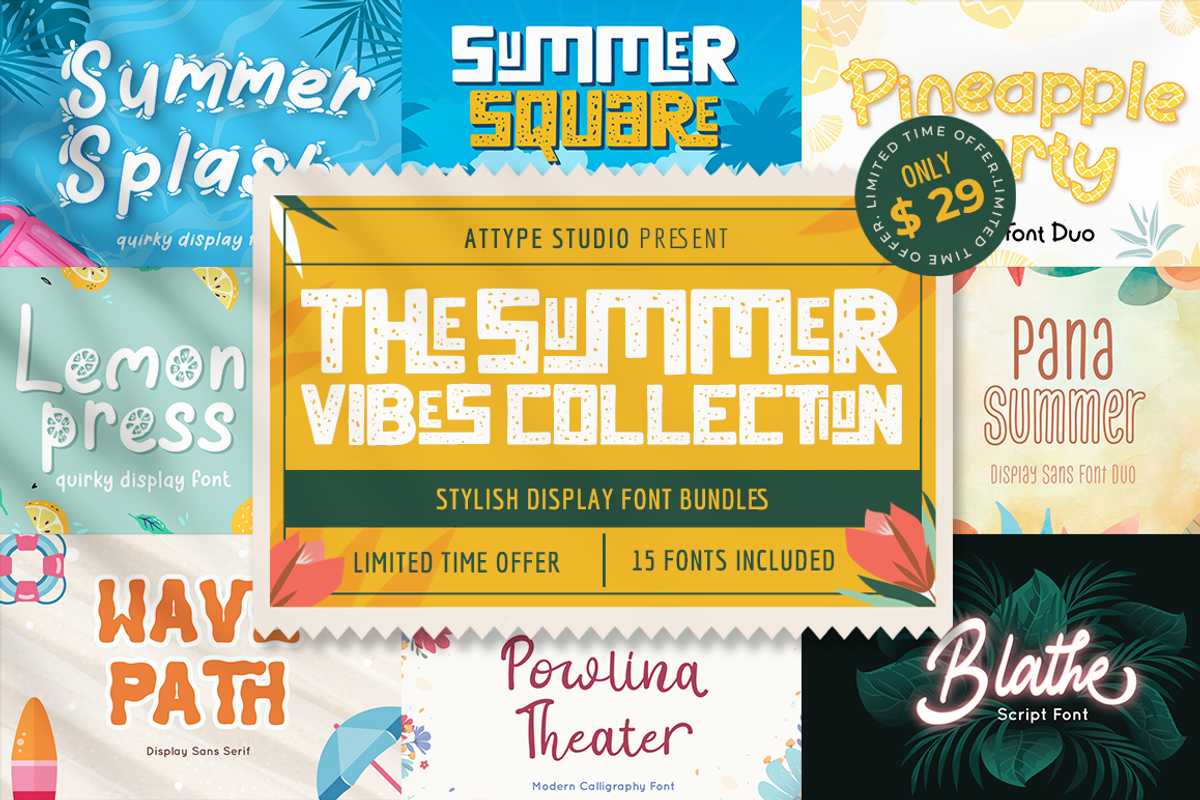 The Summer Vibes Font Bundles, a Sans Serif Font by Attype (Photo 1 of 16)