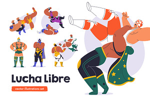 Luchadores, Mexican wrestlers set, a Sport Illustration by Good Studio