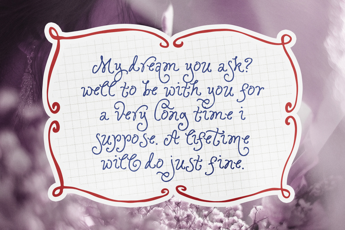 Ophelia Story - Curly Script, a Script Font by Sarid Ezra (Photo 5 of 9)