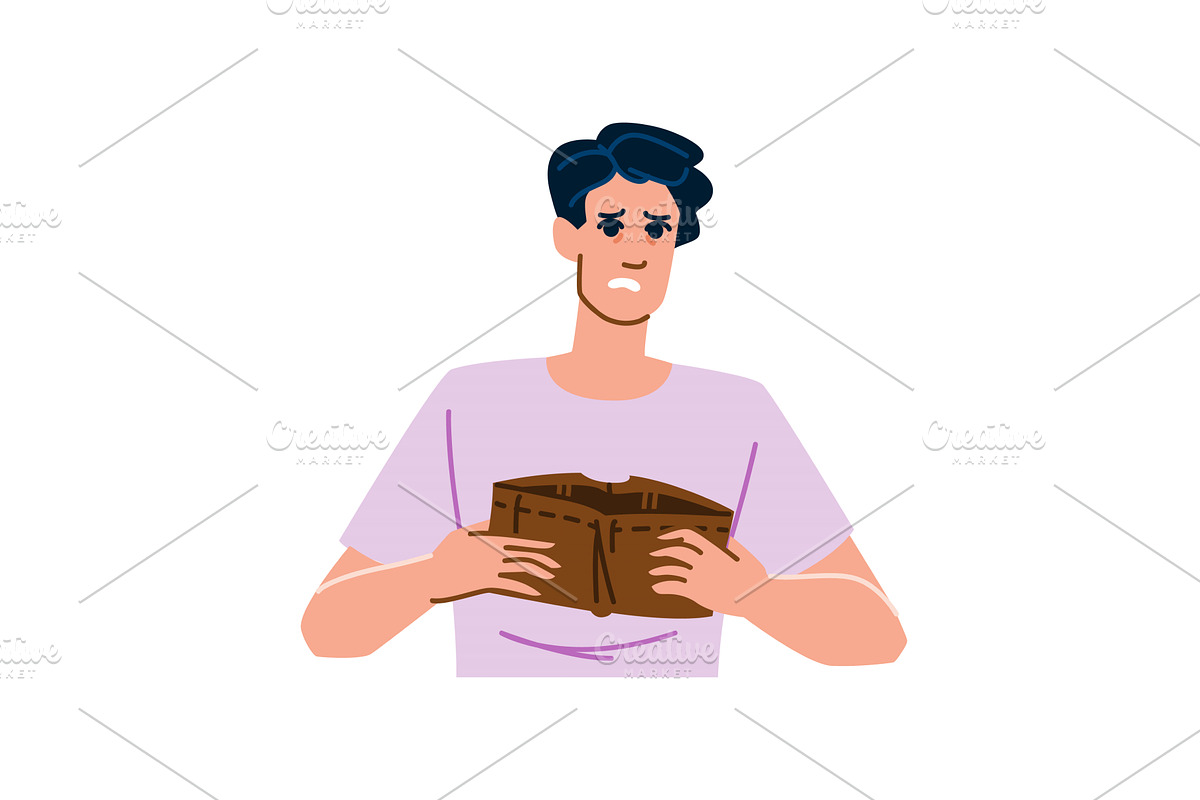 Young man showing empty wallet, a Finance Illustration by pikepicture
