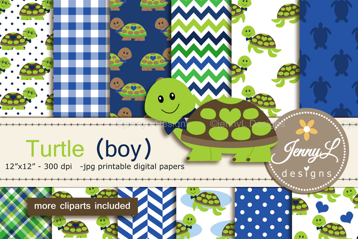 Turtle Boy Digital papers & Clipart, a Pattern Graphic by JennyL Designs (Photo 1 of 6)
