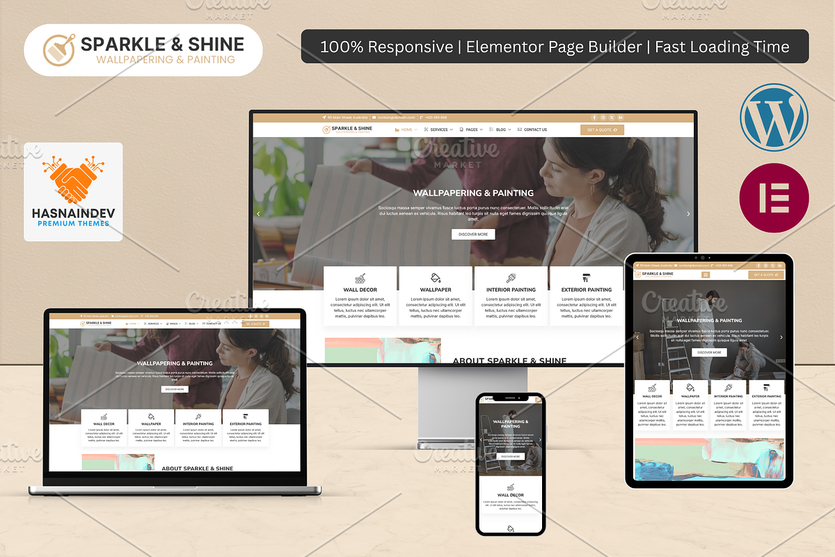 Wallpapering & Painting Elementor, a WordPress Template by HasnainDEV (Photo 1 of 5)