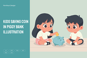 Kids Saving Coin in Piggy Bank, a Person Illustration by Partikusi Design
