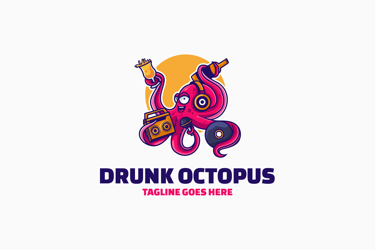 Drunk Octopus Mascot Cartoon Logo, a Branding & Logo Template by Artnivora.Std