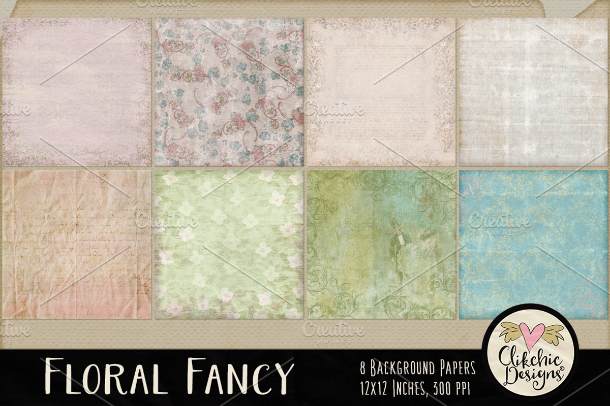 Floral Fancy Digital Paper Pack, a Texture Graphic by Clikchic Designs