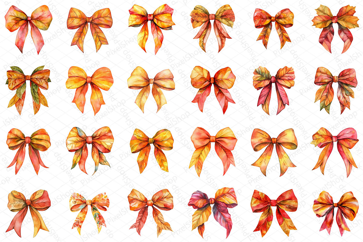 Watercolor Autumn Coquette Bow Clipa, an Illustration by DreamPrint404 (Photo 2 of 5)
