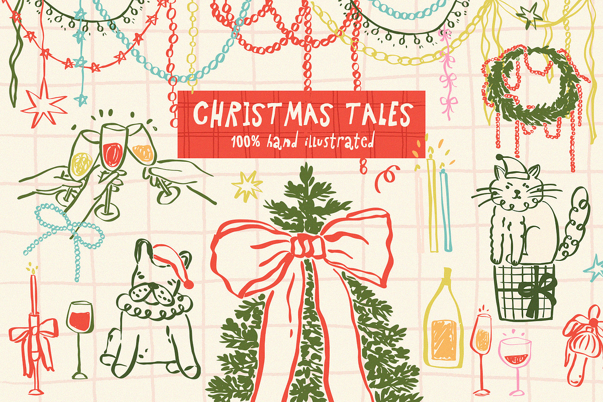 Whimsical Christmas hand drawn set, a Seasonal Illustration by Madiwaso (Photo 1 of 12)