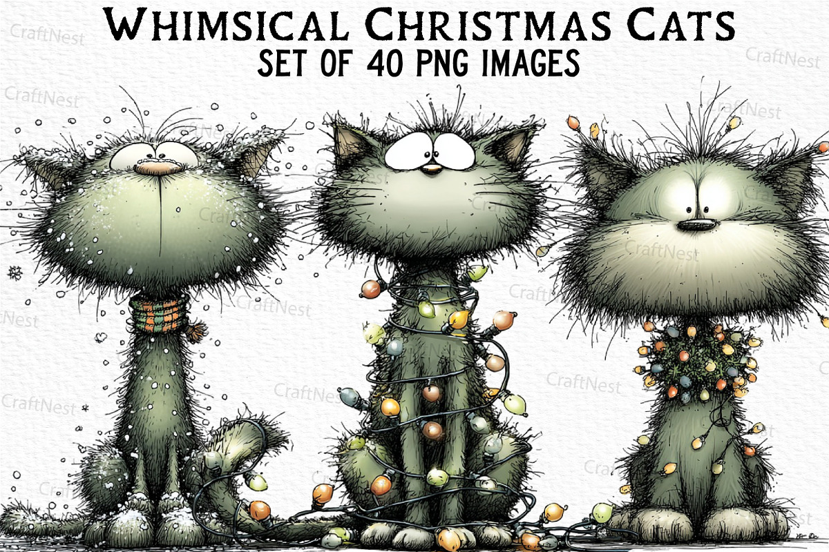 Whimsical Christmas Cats Clipart, an Illustration by Craft Nest (Photo 1 of 6)
