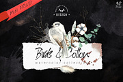 Birds and  Cotton Watercolor Set, an Illustration by WBS Design (Thumbnail 1 of 9)